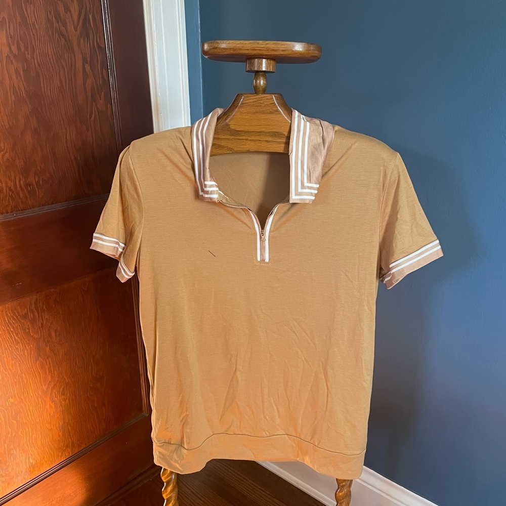 NEW Small Men’s Italian Neapolitan Style Quarter Zip Summer Shirt Beige